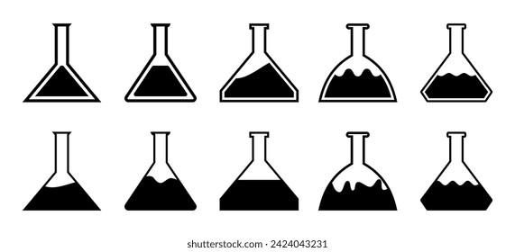 beaker icon set, laboratory beaker symbols. trendy style silhouette flat design. vector for app, web, social media, flyer. science technology theme illustration