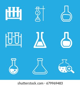 Beaker icons set. set of 9 beaker filled and outline icons such as test tube search