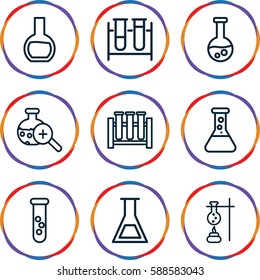 beaker icons set. Set of 9 beaker outline icons such as test tube