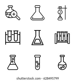 Beaker icons set. set of 9 beaker outline icons such as test tube