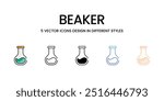 Beaker icons set five different style vector stock illustration