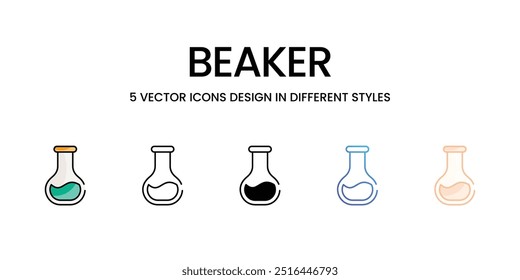 Conjunto de iconos de vaso de agua cinco diferentes estilos de Vector Ilustración de stock