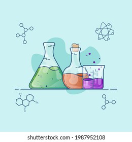 Beaker illustration vector. Beaker illustration vector with experimental fluid in it that shows characteristic chemical. Good for laboratory icon, student or scientist logo, lab symbol equipment.