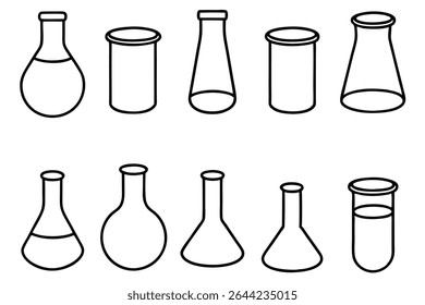 Dibujo de la ciencia creativa del arte de la línea del vaso de precipitados para el concepto de laboratorio.eps