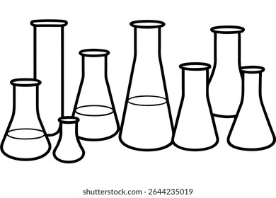 Beaker line art minimalist drawing for chemistry lab illustration.eps