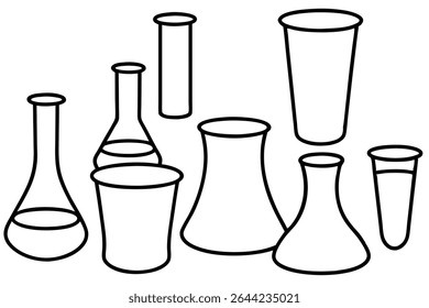 Beaker line art simple black and white design for science.eps