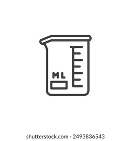 Icono de la línea Beaker. signo de estilo lineal para concepto móvil y Diseño web. Vaso de precipitados con marcas de medida - Vector de contorno. Símbolo de frasco de medida, ilustración de logotipo. Vector gráfico