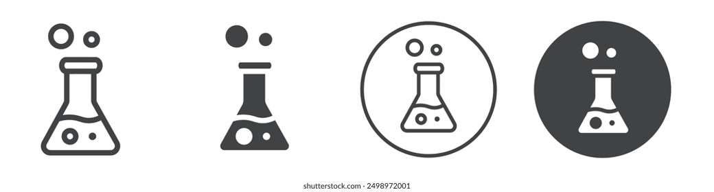 Beaker with a liquid and bubbles icon Thin line vector illustration set