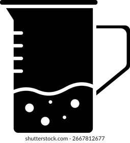 Beaker with Liquid, Bubbles, and Measurement Markings