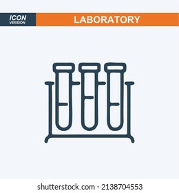 Beaker with liquid line and solid icon, medical equipment concept, laboratory flask sign on white background, laboratory beaker icon in outline style. Vector graphics.