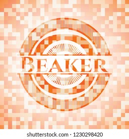 Beaker orange tile background illustration. Square geometric mosaic seamless pattern with emblem inside.