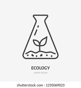 Icono de línea plana con brote de planta. Señal delgada de protección del medio ambiente, logotipo de investigación ecológica.Ilustración agrícola.