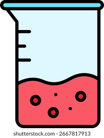 Vaso de precipitados con líquido rojo, icono de experimento de Ciencia