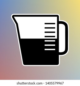 Beaker sign. Black icon in white shell at pastel color background. Illustration.