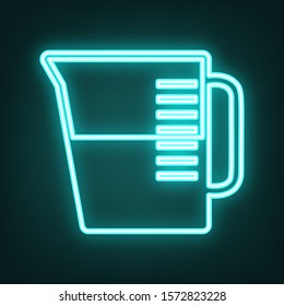 Beaker sign. Cyan neon icon in the dark. Bluring. Luminescence. Illustration.