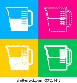 Beaker sign. Four styles of icon on four color squares.