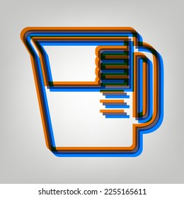 Becherzeichen. Starkes Symbol auf grauem Hintergrund in Orange, Azurblau und alten Lavendelfarben. Illustration.