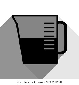 Beaker sign. Vector. Black icon with two flat gray shadows on white background.