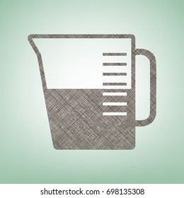 Beaker sign. Vector. Brown flax icon on green background with light spot at the center.
