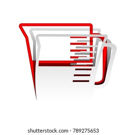 Beaker sign. Vector. Detachable paper icon with red body stock. Isolated.