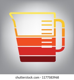 Beaker sign. Vector. Horizontally sliced icon with colors from sunny gradient in gray background.