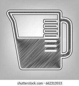 Beaker sign. Vector. Pencil sketch imitation. Dark gray scribble icon with dark gray outer contour at gray background.