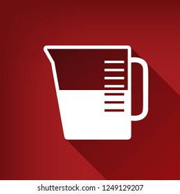 Beaker sign. Vector. White icon with limitless shadow at ruby red background.