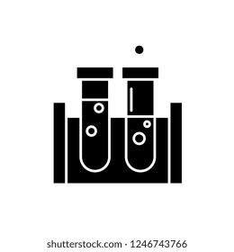 Beakers black icon, vector sign on isolated background. Beakers concept symbol, illustration 