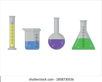 Beakers, flasks and test tubes for scientific experiments. Vector Illustration