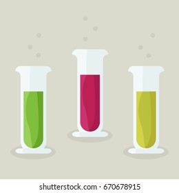 Beakers with various liquids - vector illustration