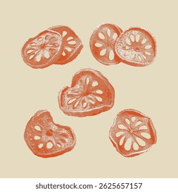 Beal fruta, Vector de la fruta del beal, ilustración de la fruta del beal, dibujo de la línea en fondo beige.