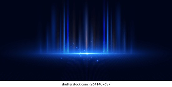 Beam blue vertical glowing on dark blue background. Hi speed movement concept. Vector illustration