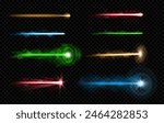 Beam with bright shiny sparkles. Vector laser shot impact. Cutting metal or surface, light effect with sparks and vapor, shining and glowing. Engraving or shooting, futuristic weapon burst