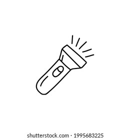 Beam, flashlight lamp, torch icon in flat black line style, isolated on white background 