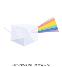 Beam of light passing through a glass cube and refracting into the colors of the rainbow