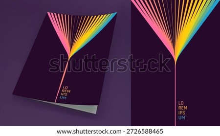 A beam of light is split into multiple rays of the rainbow spectrum. Threads or fibers. The shape of a wine glass on a black background. The umbrella structure is made of layers of plates. Vector.