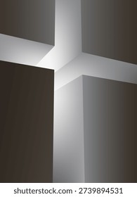 A beam of light from a tunnel in a wall. A tunnel in the wall in the shape of a cross emitting light. Abstract background of light emerging from the wall.