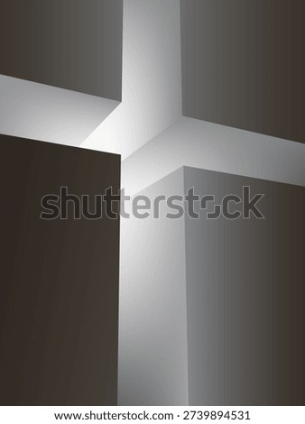 A beam of light from a tunnel in a wall. A tunnel in the wall in the shape of a cross emitting light. Abstract background of light emerging from the wall.