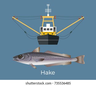 Beam Or Outrigger Trawler. Hake. Vector Illustration