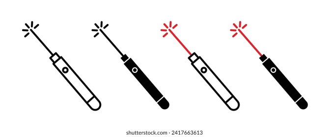 Beam Pointer line icon. Light Ray Pen icon in black and white color.