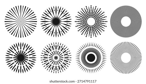 beam of sun are black and white circle of firework lines 