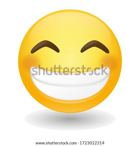 Beaming Emoji face radiant. Vector art  illustration design. Emoticon expression graphic round. Avatar kawaii style.