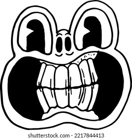 beaming face cartoon hand drawing in black and white