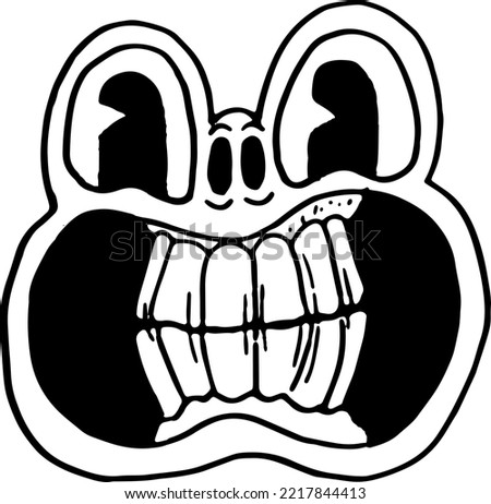 beaming face cartoon hand drawing in black and white
