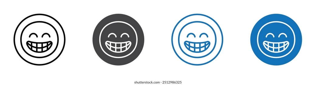 Beaming face icon flat editable icon mark set.