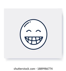 Beaming face line icon. Smile, emoticon with fool-toothed grin. Outline drawn smiley. Facial expression emoji. Isolated vector illustration. Editable stroke 