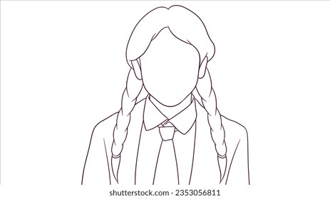 Beaming Girl in School Attire, hand drawn style vector illustration