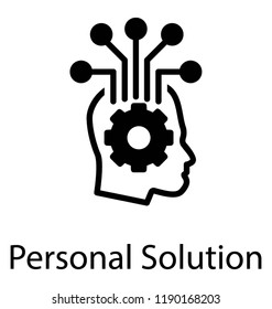 Beaming skull having cogwheel showing personal solution