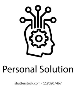 Beaming skull having cogwheel showing personal solution