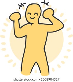 Beaming Victory Happy Figure in Radiant Pose. Ideal for motivational materials, wellness campaigns, or any setting that aims to inspire and uplift.